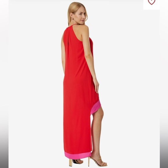 BCBGMAXAZRIA Women's Halter Neck Two Tone High Low Dress - Picture 2 of 4